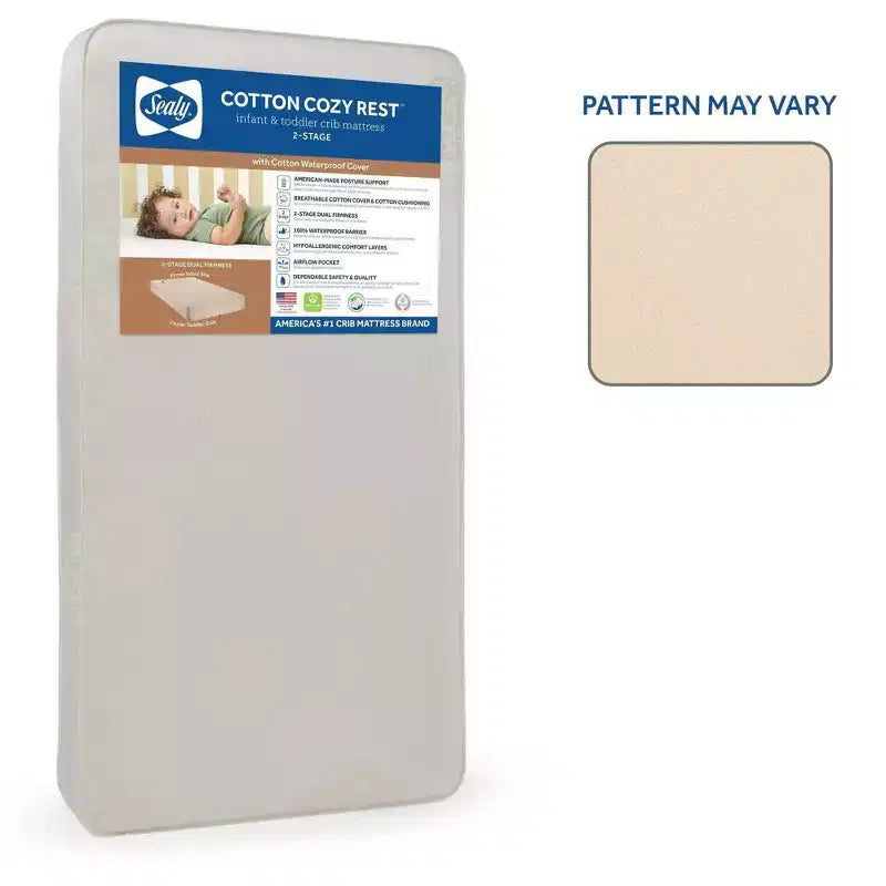Materasso Sealy Cotton Cozy Rest a 2 stadi per culla e lettino: ipoallergenico, con rivestimento impermeabile, rigidità media, spessore 14 cm
