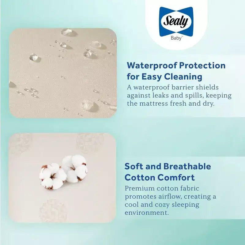 Materasso Sealy Cotton Cozy Rest a 2 stadi per culla e lettino: ipoallergenico, con rivestimento impermeabile, rigidità media, spessore 14 cm