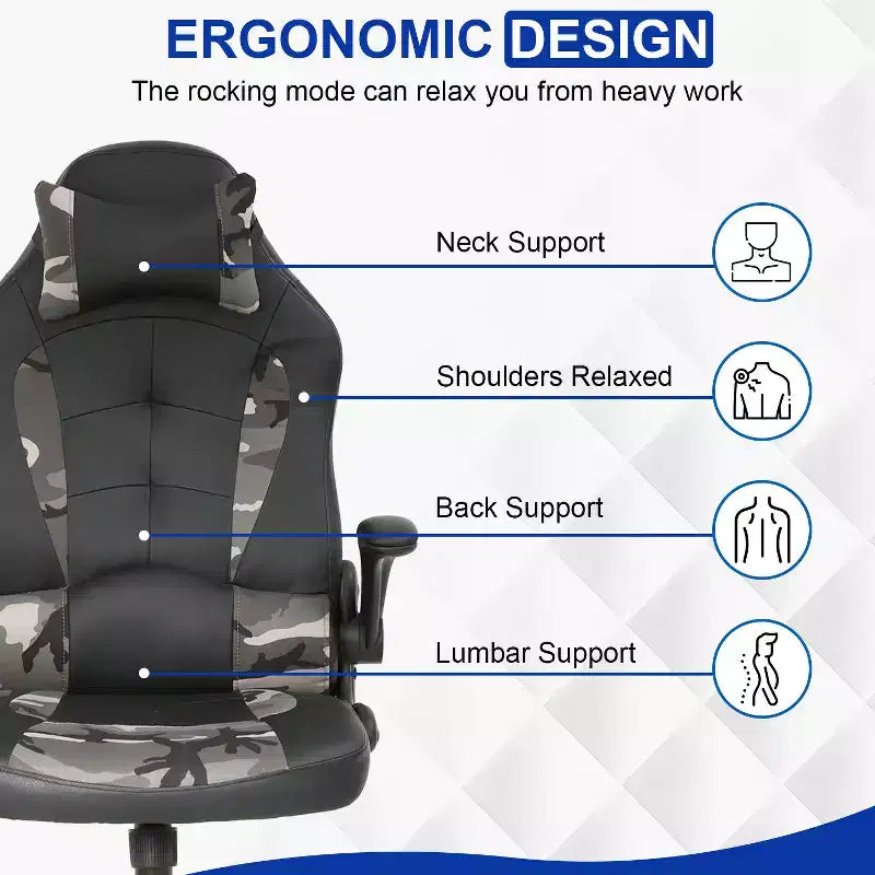 BestMassage Sedia da Gaming, Sedia da Ufficio, Sedia da Scrivania per Computer con Supporto Lombare e Poggiatesta Regolabile, Sedia da Gamer in Pelle PU per Adulti