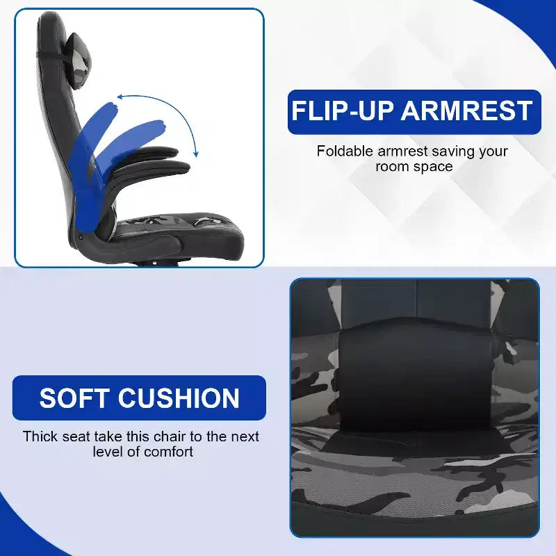 BestMassage Sedia da Gaming, Sedia da Ufficio, Sedia da Scrivania per Computer con Supporto Lombare e Poggiatesta Regolabile, Sedia da Gamer in Pelle PU per Adulti