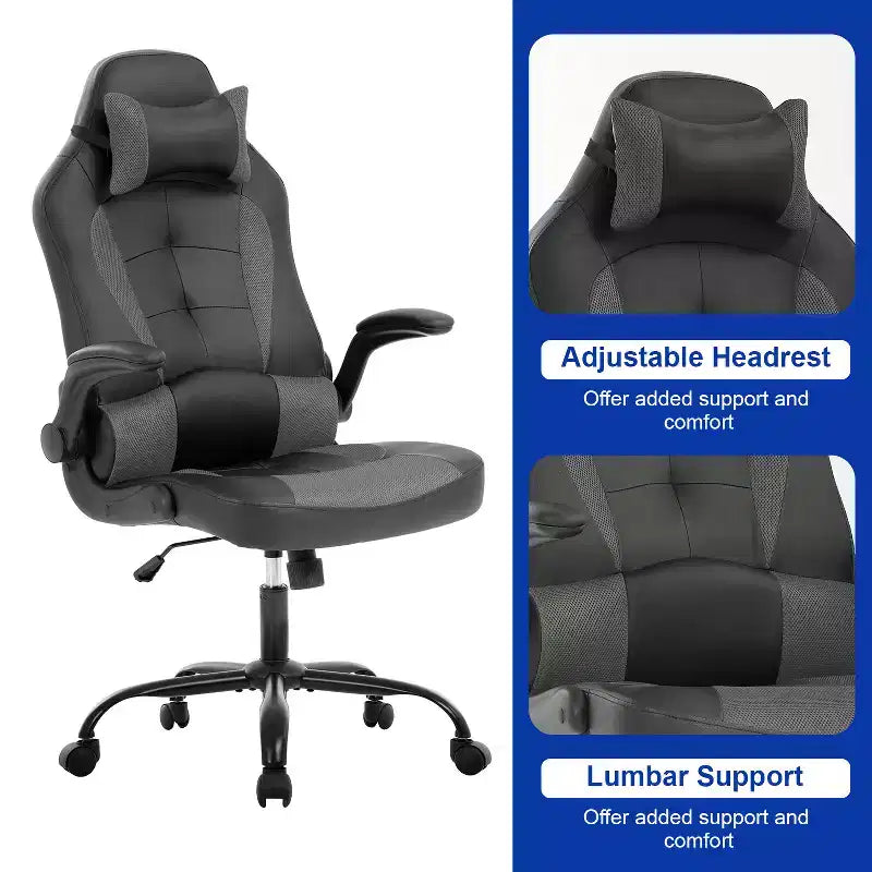 BestMassage Sedia da Gaming, Sedia da Ufficio, Sedia da Scrivania per Computer con Supporto Lombare e Poggiatesta Regolabile, Sedia da Gamer in Pelle PU per Adulti