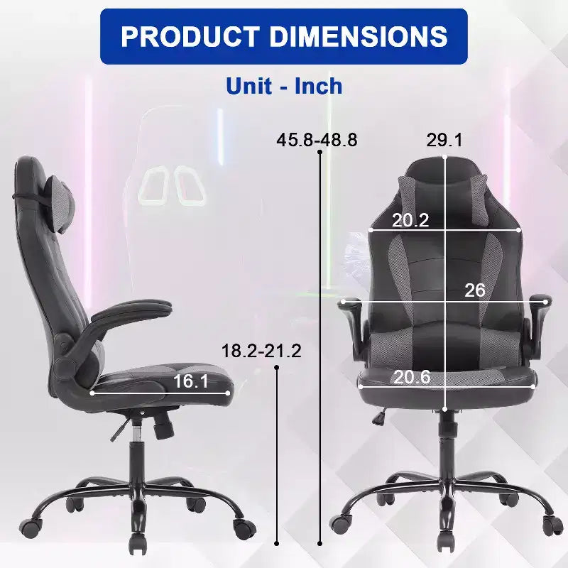 BestMassage Sedia da Gaming, Sedia da Ufficio, Sedia da Scrivania per Computer con Supporto Lombare e Poggiatesta Regolabile, Sedia da Gamer in Pelle PU per Adulti