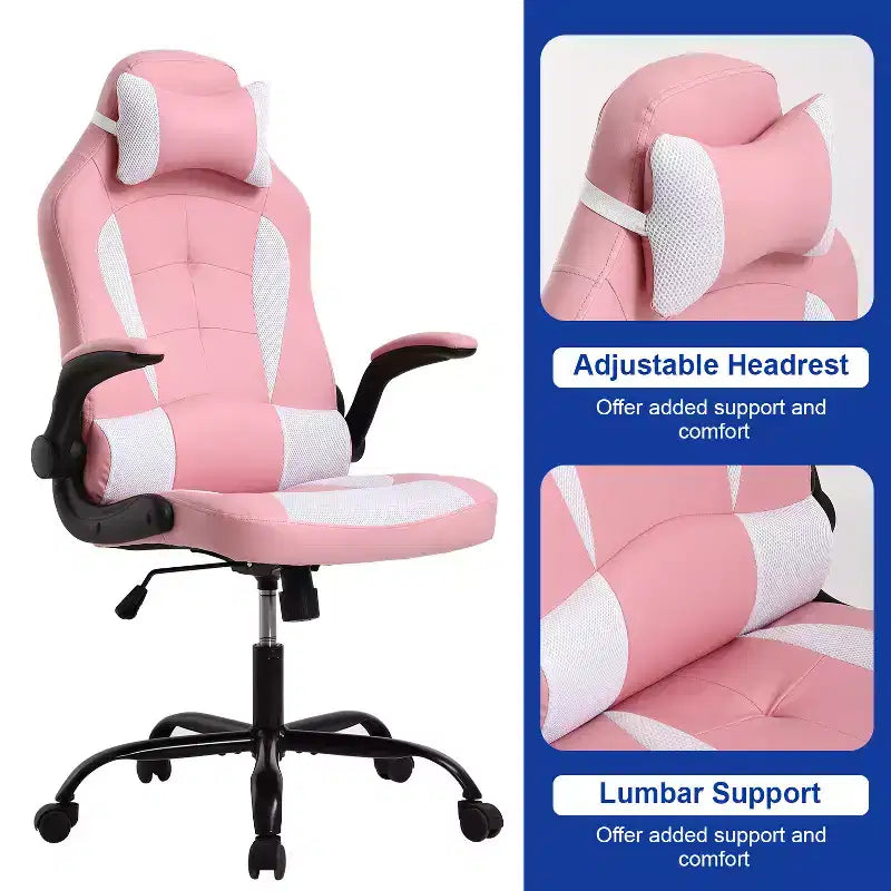 BestMassage Sedia da Gaming, Sedia da Ufficio, Sedia da Scrivania per Computer con Supporto Lombare e Poggiatesta Regolabile, Sedia da Gamer in Pelle PU per Adulti