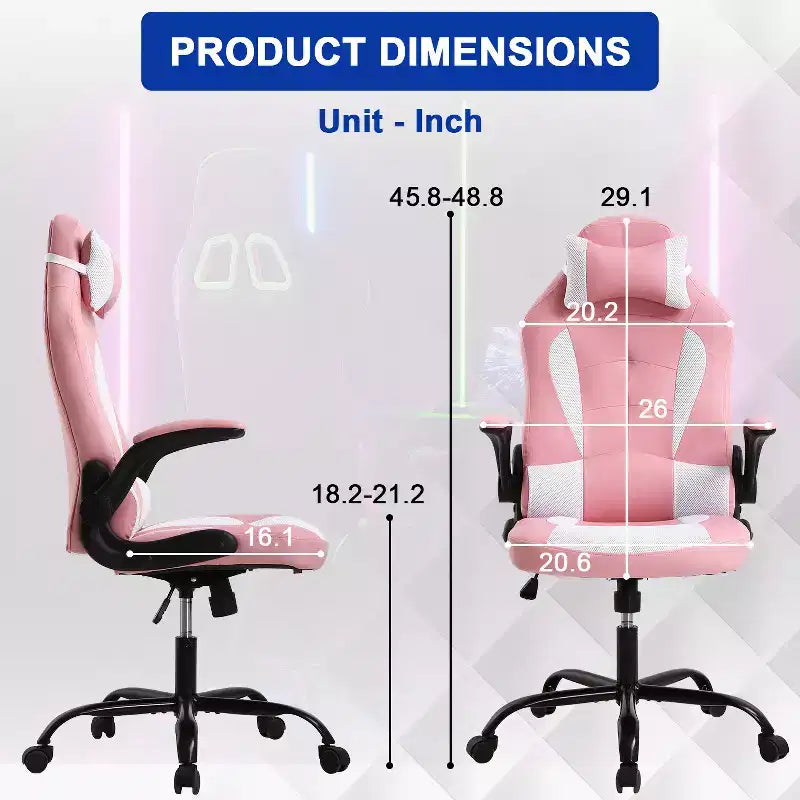BestMassage Sedia da Gaming, Sedia da Ufficio, Sedia da Scrivania per Computer con Supporto Lombare e Poggiatesta Regolabile, Sedia da Gamer in Pelle PU per Adulti