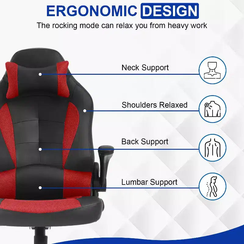 BestMassage Sedia da Gaming, Sedia da Ufficio, Sedia da Scrivania per Computer con Supporto Lombare e Poggiatesta Regolabile, Sedia da Gamer in Pelle PU per Adulti