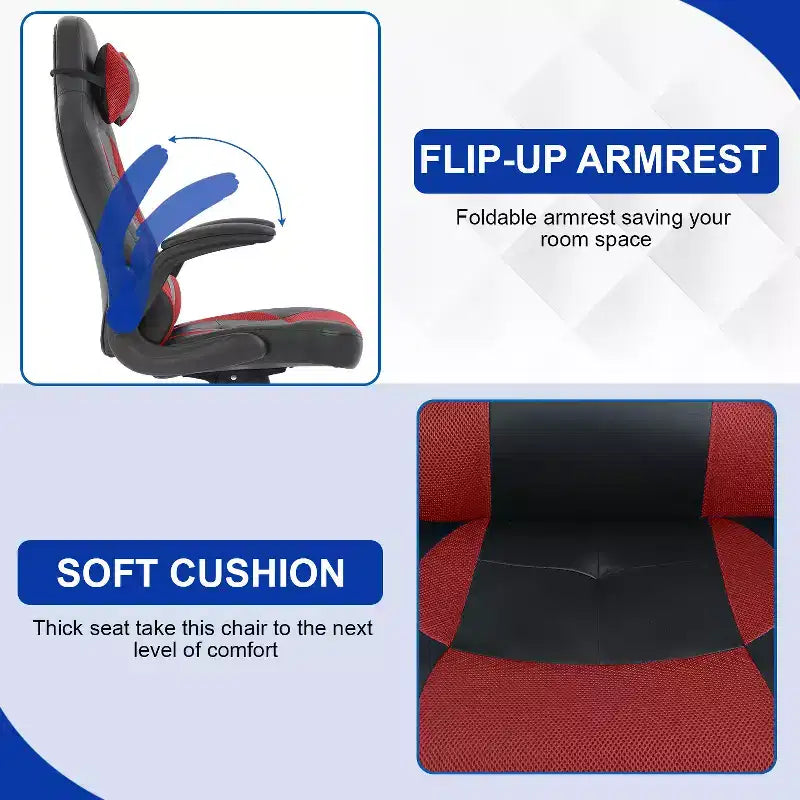 BestMassage Sedia da Gaming, Sedia da Ufficio, Sedia da Scrivania per Computer con Supporto Lombare e Poggiatesta Regolabile, Sedia da Gamer in Pelle PU per Adulti