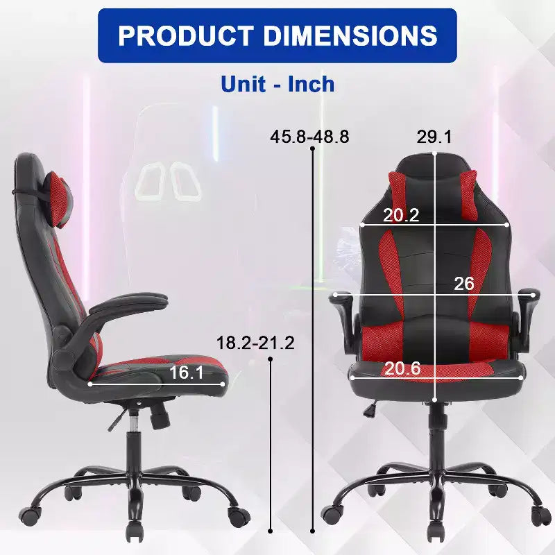 BestMassage Sedia da Gaming, Sedia da Ufficio, Sedia da Scrivania per Computer con Supporto Lombare e Poggiatesta Regolabile, Sedia da Gamer in Pelle PU per Adulti
