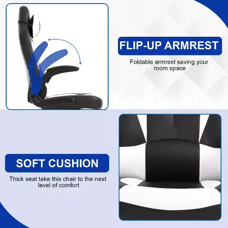 BestMassage Sedia da Gaming, Sedia da Ufficio, Sedia da Scrivania per Computer con Supporto Lombare e Poggiatesta Regolabile, Sedia da Gamer in Pelle PU per Adulti
