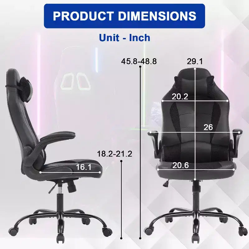 BestMassage Sedia da Gaming, Sedia da Ufficio, Sedia da Scrivania per Computer con Supporto Lombare e Poggiatesta Regolabile, Sedia da Gamer in Pelle PU per Adulti