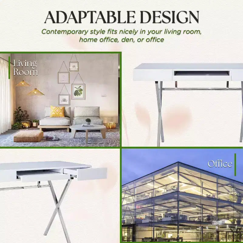 Kings Brand Furniture Scrivania da ufficio Logan con cassetti, vassoio tastiera e struttura a X Scrivania per computer, scrivania, scrivania da ufficio