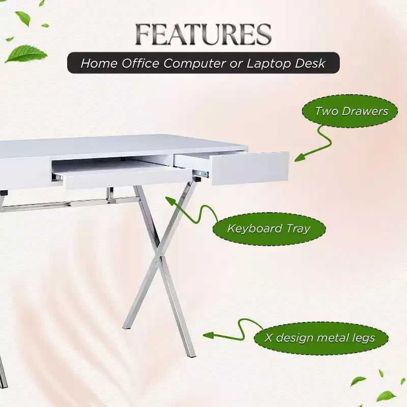 Kings Brand Furniture Scrivania da ufficio Logan con cassetti, vassoio tastiera e struttura a X Scrivania per computer, scrivania, scrivania da ufficio