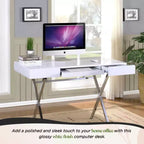 Kings Brand Furniture Scrivania da ufficio Logan con cassetti, vassoio tastiera e struttura a X Scrivania per computer, scrivania, scrivania da ufficio