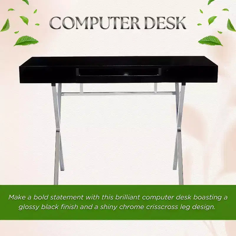 Kings Brand Furniture Scrivania da ufficio Logan con cassetti, vassoio tastiera e struttura a X Scrivania per computer, scrivania, scrivania da ufficio