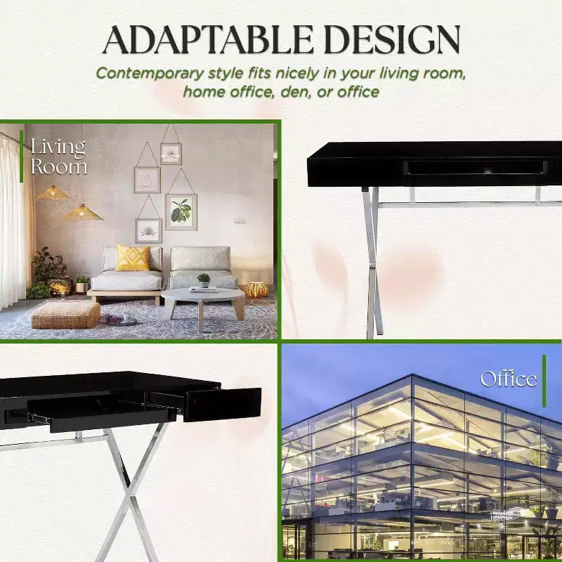 Kings Brand Furniture Scrivania da ufficio Logan con cassetti, vassoio tastiera e struttura a X Scrivania per computer, scrivania, scrivania da ufficio