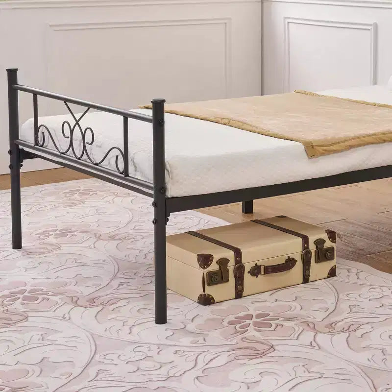 Struttura letto matrimoniale/una piazza e mezza/queen/king size con testiera e pediera, piattaforma letto in metallo, nero