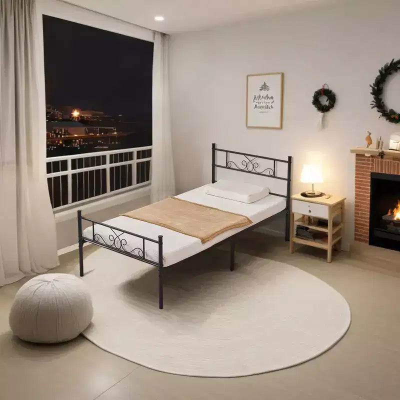 Struttura letto matrimoniale/una piazza e mezza/queen/king size con testiera e pediera, piattaforma letto in metallo, nero