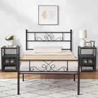 Struttura letto matrimoniale/una piazza e mezza/queen/king size con testiera e pediera, piattaforma letto in metallo, nero