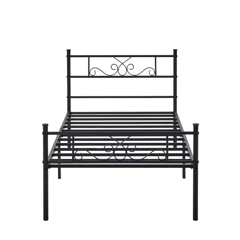 Struttura letto matrimoniale/una piazza e mezza/queen/king size con testiera e pediera, piattaforma letto in metallo, nero