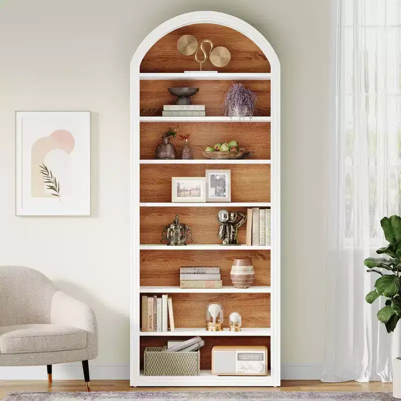 78.74 Scaffale, Libreria ad arco in legno con ripiani espositivi