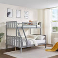 Twin over Full Bunk Bed with Ladder  Wooden Frame with High Guardrails for Kids  No Box Spring Needed  Sturdy and Space-Saving  Gray