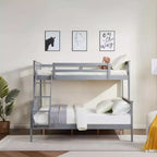 Letto a castello a due piazze con scaletta Telaio in legno con sponde alte per bambini Non è necessaria la rete a molle Robusto e salvaspazio Grigio