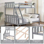 Letto a castello a due piazze con scaletta Telaio in legno con sponde alte per bambini Non è necessaria la rete a molle Robusto e salvaspazio Grigio