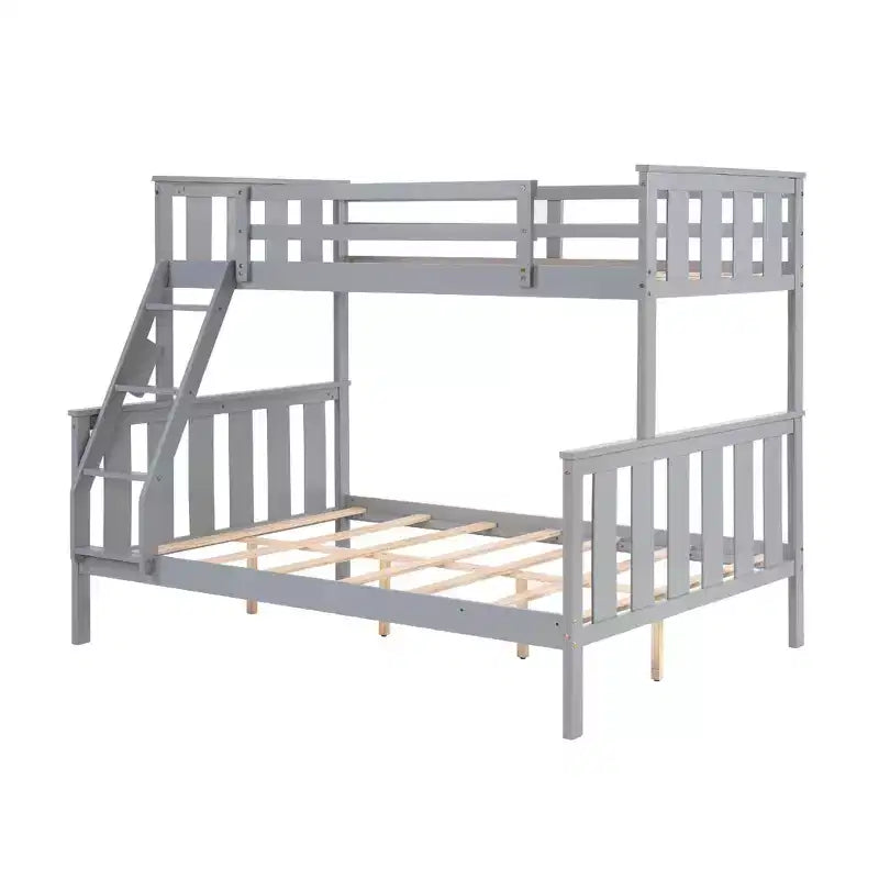Letto a castello a due piazze con scaletta Telaio in legno con sponde alte per bambini Non è necessaria la rete a molle Robusto e salvaspazio Grigio