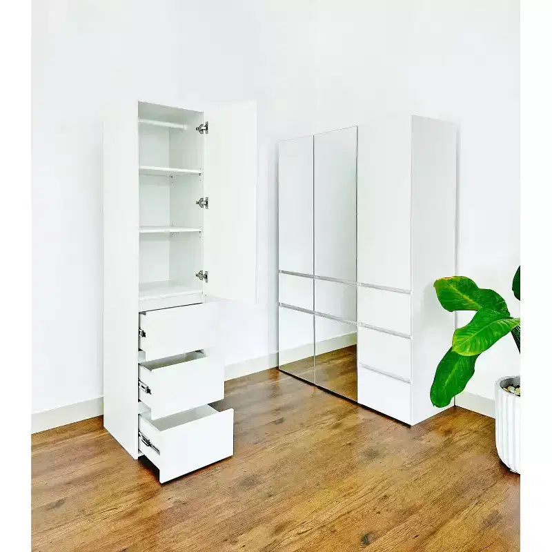 70,9 pollici A x 17,72 pollici L Sistema per armadio in composito di legno bianco per archiviazione universale con contenitori