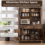 Dispensa da Cucina Autoportante con Cassetti e Credenza, Ripiani Regolabili e Supporto per Microonde, Unità di Stoccaggio Alta 160 cm per Sale da Pranzo