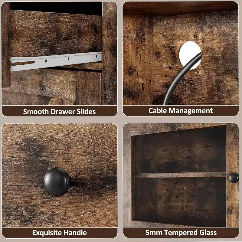 Dispensa da Cucina Autoportante con Cassetti e Credenza, Ripiani Regolabili e Supporto per Microonde, Unità di Stoccaggio Alta 160 cm per Sale da Pranzo