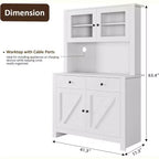 Dispensa da Cucina Autoportante con Cassetti e Credenza, Ripiani Regolabili e Supporto per Microonde, Unità di Stoccaggio Alta 160 cm per Sale da Pranzo
