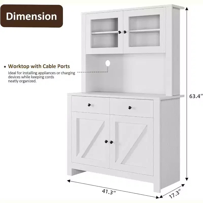 Dispensa da Cucina Autoportante con Cassetti e Credenza, Ripiani Regolabili e Supporto per Microonde, Unità di Stoccaggio Alta 160 cm per Sale da Pranzo