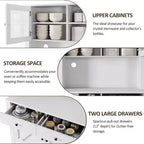 Dispensa da Cucina Autoportante con Cassetti e Credenza, Ripiani Regolabili e Supporto per Microonde, Unità di Stoccaggio Alta 160 cm per Sale da Pranzo