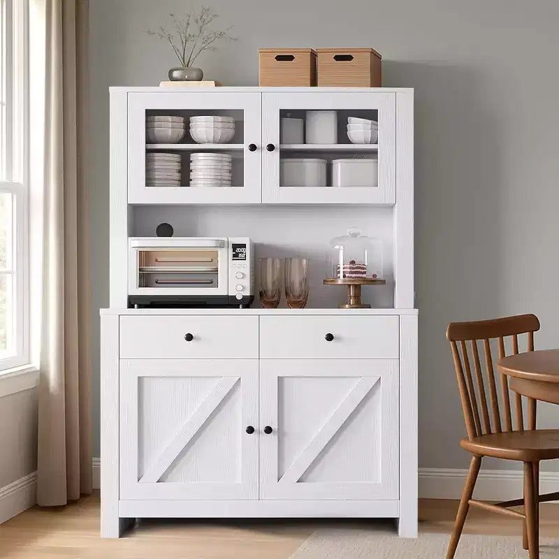Dispensa da Cucina Autoportante con Cassetti e Credenza, Ripiani Regolabili e Supporto per Microonde, Unità di Stoccaggio Alta 160 cm per Sale da Pranzo