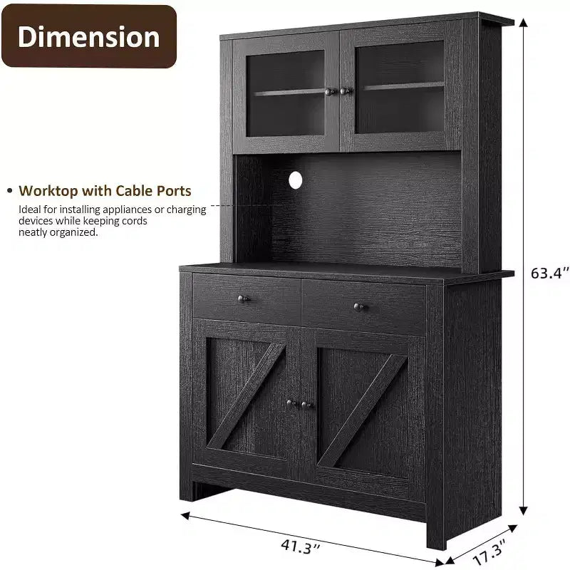 Dispensa da Cucina Autoportante con Cassetti e Credenza, Ripiani Regolabili e Supporto per Microonde, Unità di Stoccaggio Alta 160 cm per Sale da Pranzo
