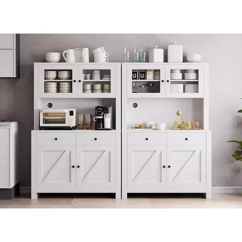 Dispensa da Cucina Autoportante con Cassetti e Credenza, Ripiani Regolabili e Supporto per Microonde, Unità di Stoccaggio Alta 160 cm per Sale da Pranzo