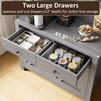 Dispensa da Cucina Autoportante con Cassetti e Credenza, Ripiani Regolabili e Supporto per Microonde, Unità di Stoccaggio Alta 160 cm per Sale da Pranzo