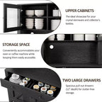Dispensa da Cucina Autoportante con Cassetti e Credenza, Ripiani Regolabili e Supporto per Microonde, Unità di Stoccaggio Alta 160 cm per Sale da Pranzo