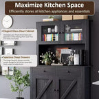 Dispensa da Cucina Autoportante con Cassetti e Credenza, Ripiani Regolabili e Supporto per Microonde, Unità di Stoccaggio Alta 160 cm per Sale da Pranzo