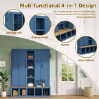 Appendiabiti da ingresso 4 in 1 Blue Farmhouse con 6 ganci, panca in legno per mudroom con scomparti aperti