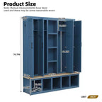 Appendiabiti da ingresso 4 in 1 Blue Farmhouse con 6 ganci, panca in legno per mudroom con scomparti aperti