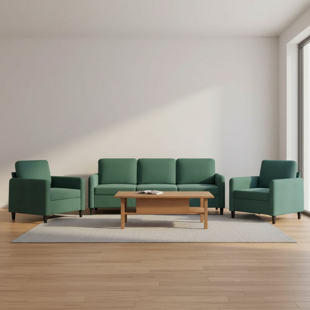 vidaXL 3-Piece Dark Green Velvet Sofa Set - Sturdy Metal/Plywood Frame, Comfortable Foam Filled Seating for Living Room