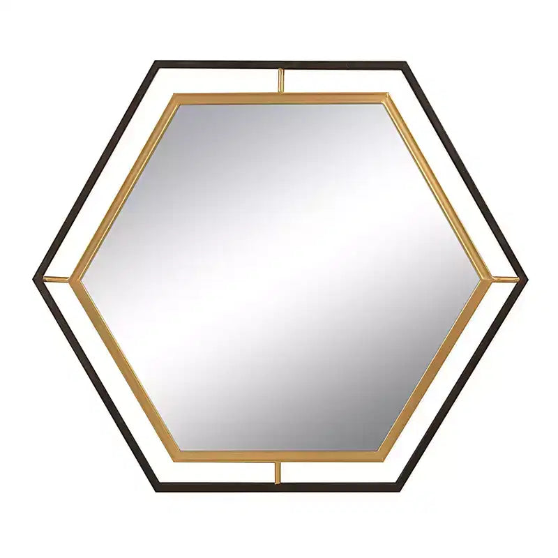 Storied Home Hexagon 2-Tone Metal Framed Wall Mirror, Black and Gold