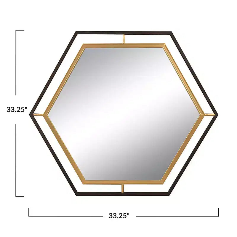 Specchio da parete Storied Home Hexagon 2-Tone con cornice in metallo, Nero e Oro