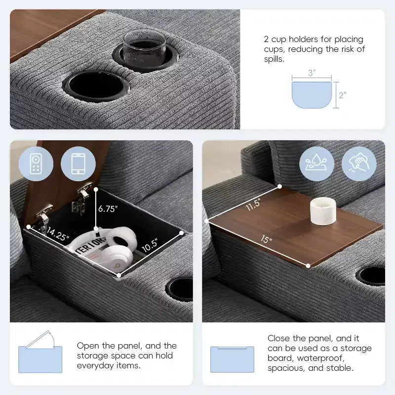 Divano sezionale modulare a U extra large da 140" con poggiapiedi, consolle, caricatore USB, portabicchieri, contenitore e rivestimento in velluto a coste, 6 posti per soggiorno