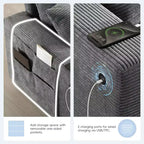Divano sezionale modulare a U extra large da 140" con poggiapiedi, consolle, caricatore USB, portabicchieri, contenitore e rivestimento in velluto a coste, 6 posti per soggiorno