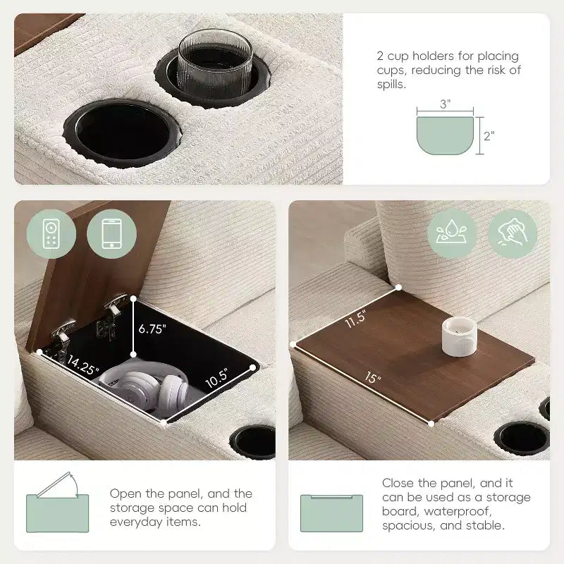 Divano sezionale modulare a U extra large da 140" con poggiapiedi, consolle, caricatore USB, portabicchieri, contenitore e rivestimento in velluto a coste, 6 posti per soggiorno