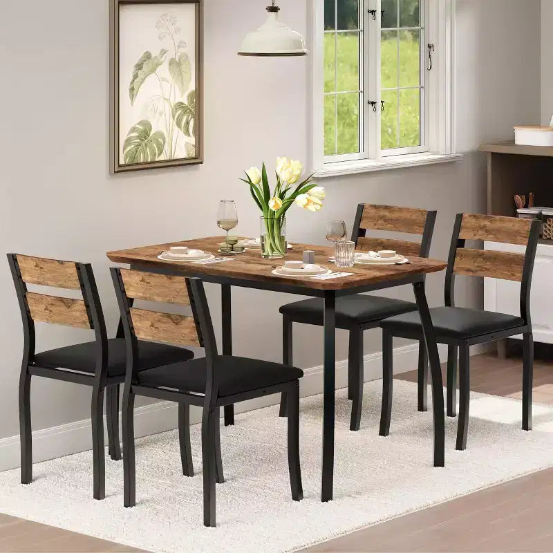 Set da pranzo da 5 pezzi per 4 persone, tavolo da cucina moderno e 4 sedie, struttura in metallo salvaspazio, per piccoli appartamenti, sala da pranzo