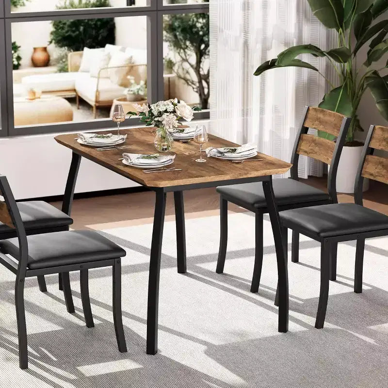 Set da pranzo da 5 pezzi per 4 persone, tavolo da cucina moderno e 4 sedie, struttura in metallo salvaspazio, per piccoli appartamenti, sala da pranzo