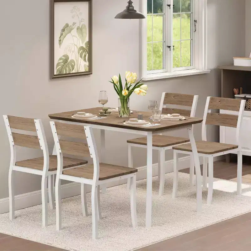 Set da pranzo da 5 pezzi per 4 persone, tavolo da cucina moderno e 4 sedie, struttura in metallo salvaspazio, per piccoli appartamenti, sala da pranzo